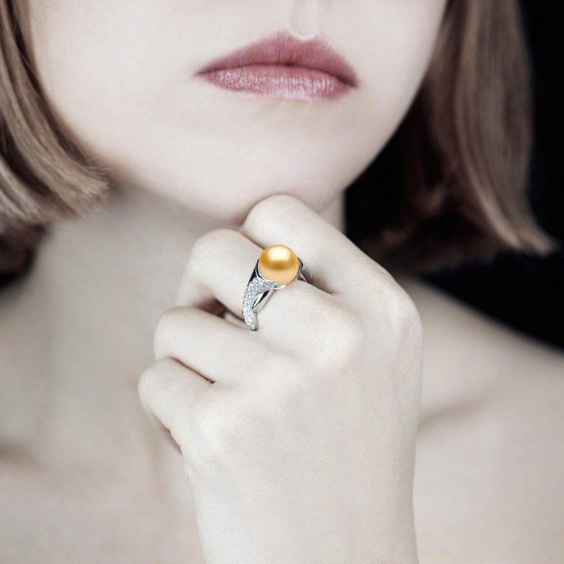 Ring Naiade mit goldener Perle - Jaubalet